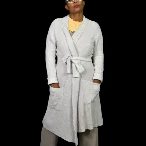 Barefoot Dreams CozyChic Lite Ribbed Robe Oatmeal Taupe Beige Fuzzy Slouchy Wrap Size Small Medium
